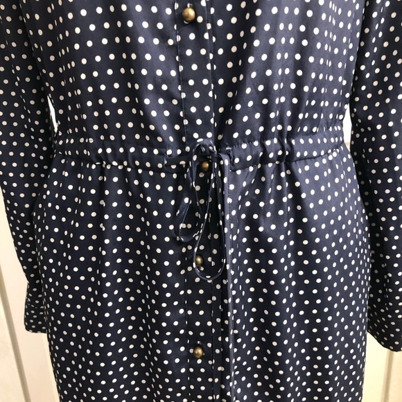 MAISON Jules Long Sleeve Shirt Dress, Navy/White Polka Dot Size Small D283.1 - Picture 6 of 12